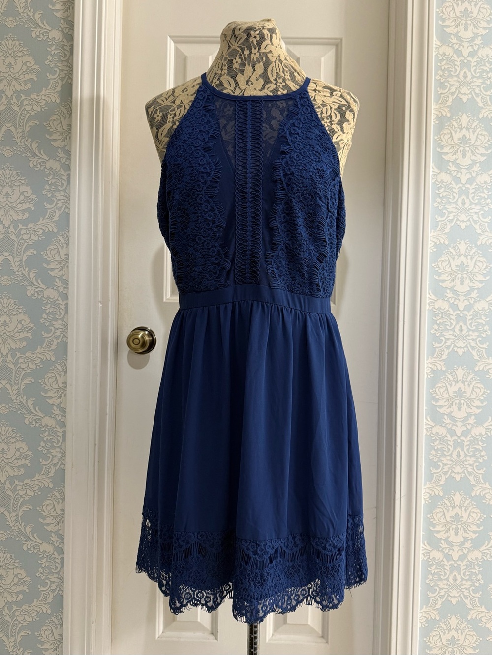 Francesca's London Mesh navy blue dress NWT